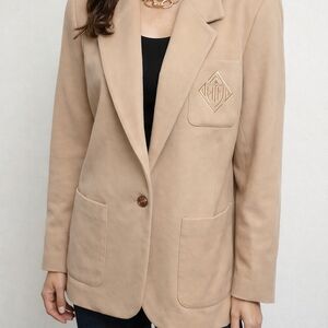 Talbots Wool Cashmere Blend Beige Tan Single-Button Blazer Embroidered Pocket 10